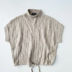 NWOT Express Cable Knit Drawstring Short Sleeve Sweater Top Oatmeal Beige Vest